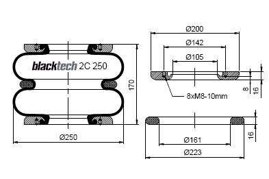 Фотография Пневмобаллон подвески 620M Hydro 17 bar (200 mm) BlackTech 2C250-170F01